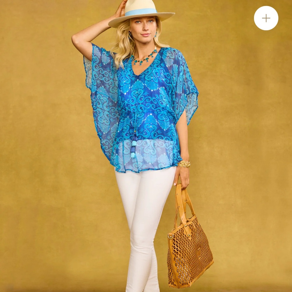 NICoBLU THETIS CRINKLE CHIFFON TUNIC IN‎ GRECIAN SWIRL Size XL